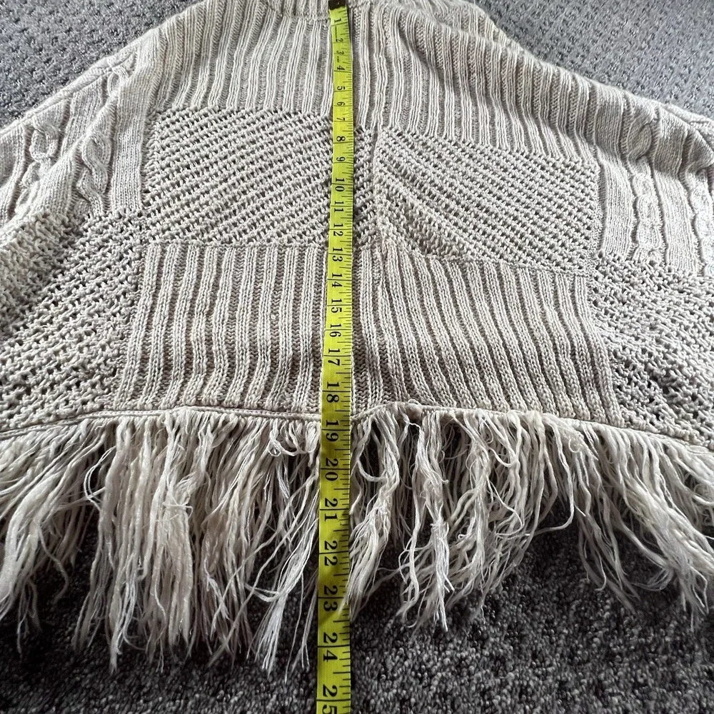 Altar'd State‎ XS Cream Knit Fringe Poncho Sweater Cowl Neck Boho Cozy Fall